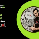 Featured blog banner titled "The Rise of boAt: Brand Story and the Vision of Aman Gupta," showing Aman Gupta wearing headphones next to the boAt logo on a black and neon green background.