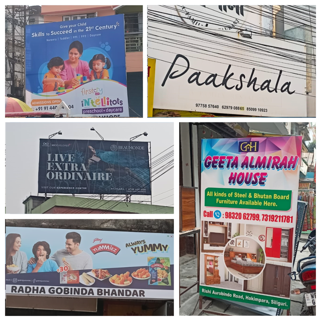 logos, posters, banners and hoardings designed by graphic designers