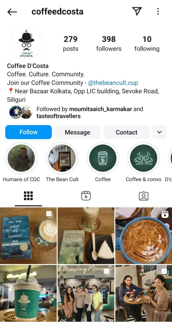 coffee d costa insta page