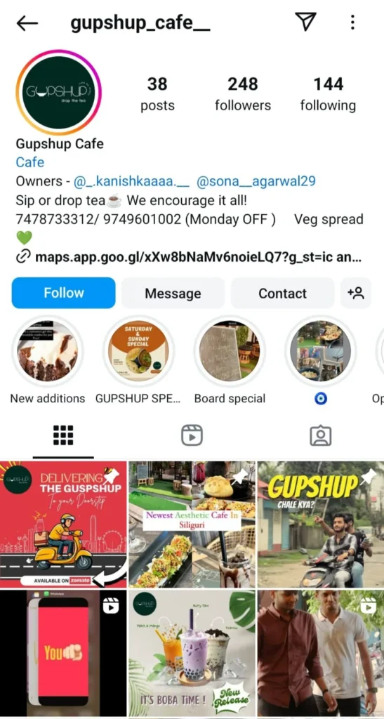 gupshup cafe insta page