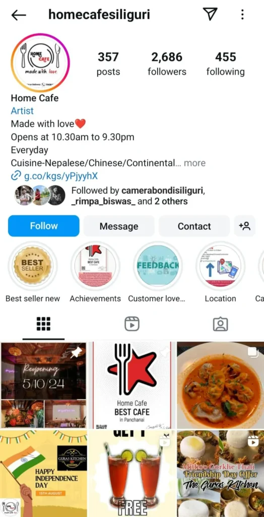 home cafe siliguri insta page