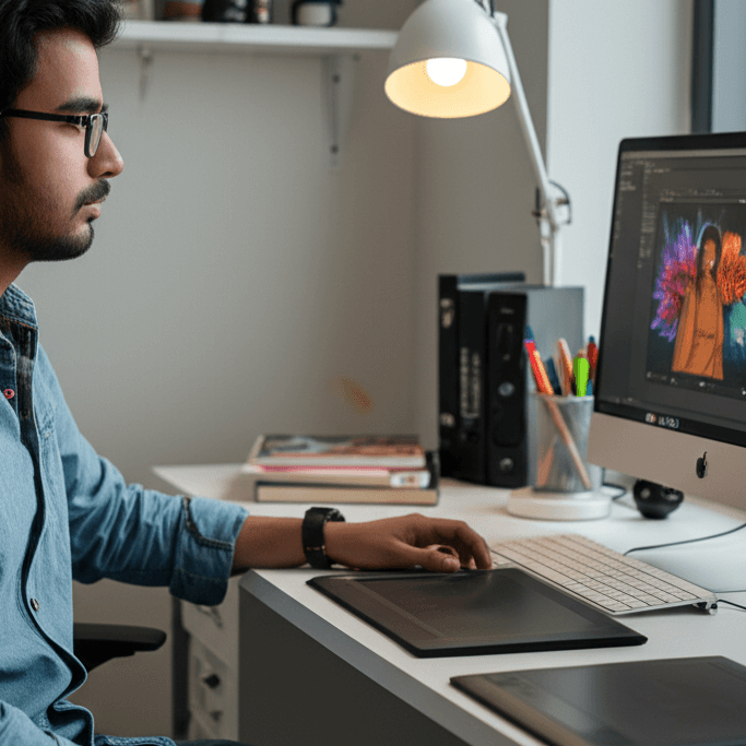 a graphic designer working on laptop