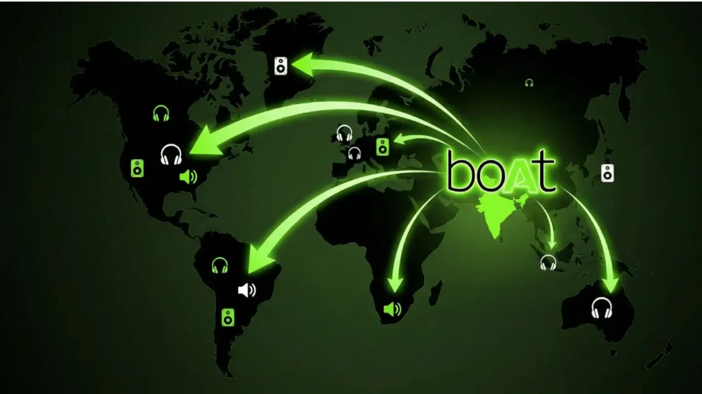 Stylized digital world map with glowing neon green network connections against a black background, representing international business expansion.