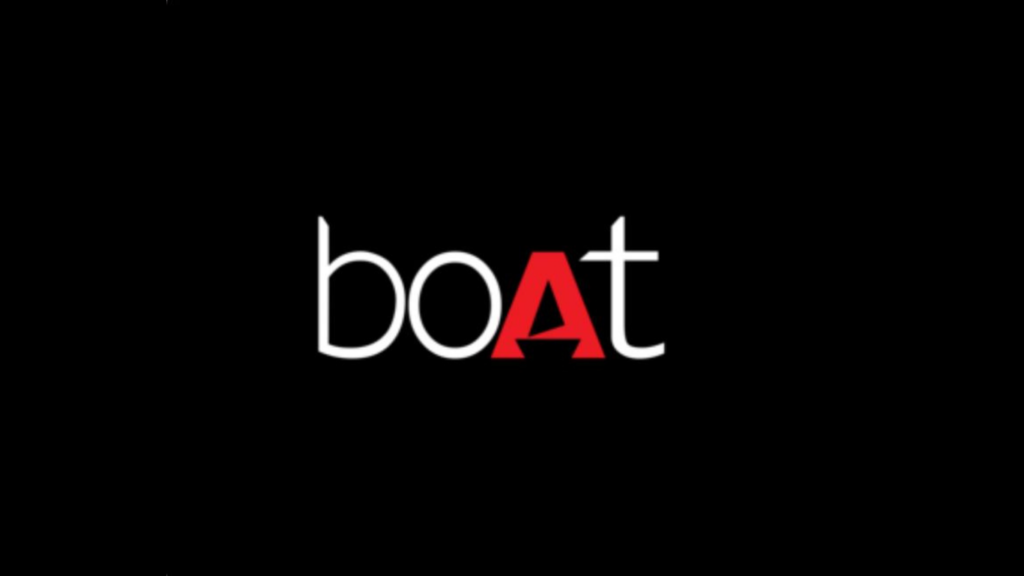 Official boAt logo displaying white text with a stylized red triangle inside the letter "A" on a black background.